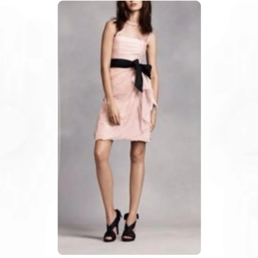 Vera Wang White Label Cameo Pink & Black Tulle Draped Special Occasion Dress - Picture 2 of 15
